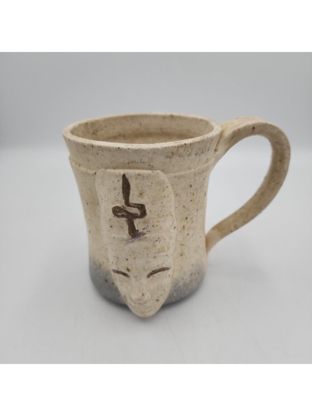 Vintage Genie Face Glazed Stoneware Pottery Handled Mug 4.25"h x 3.5"d